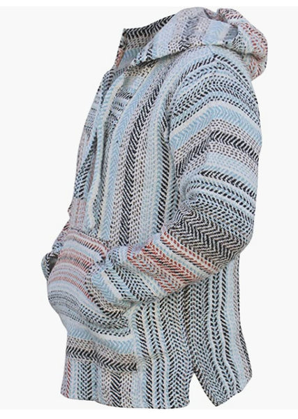 Deluxe Mexican Baja Hoodie- Rust/Blue/White - Del Mex