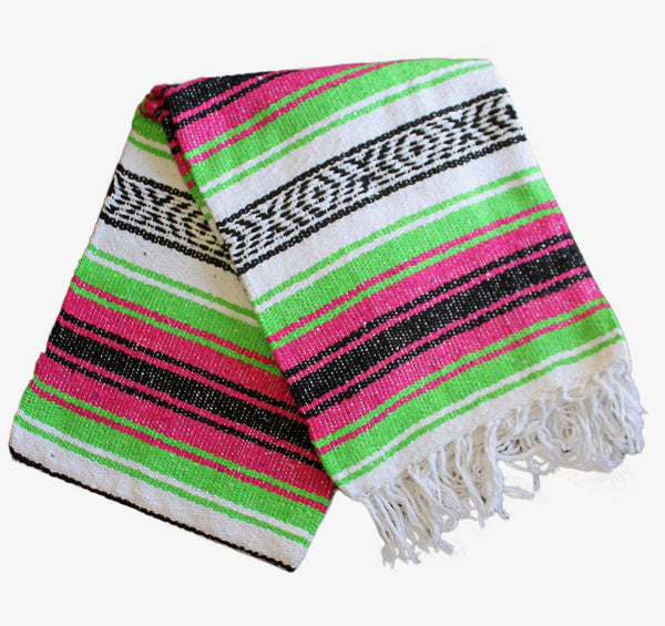 Classic Mexican Baja Blanket: Pink and Lime