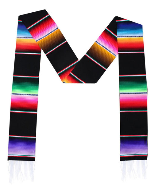 Serape Graduation Sash Stole- BLACK - Del Mex