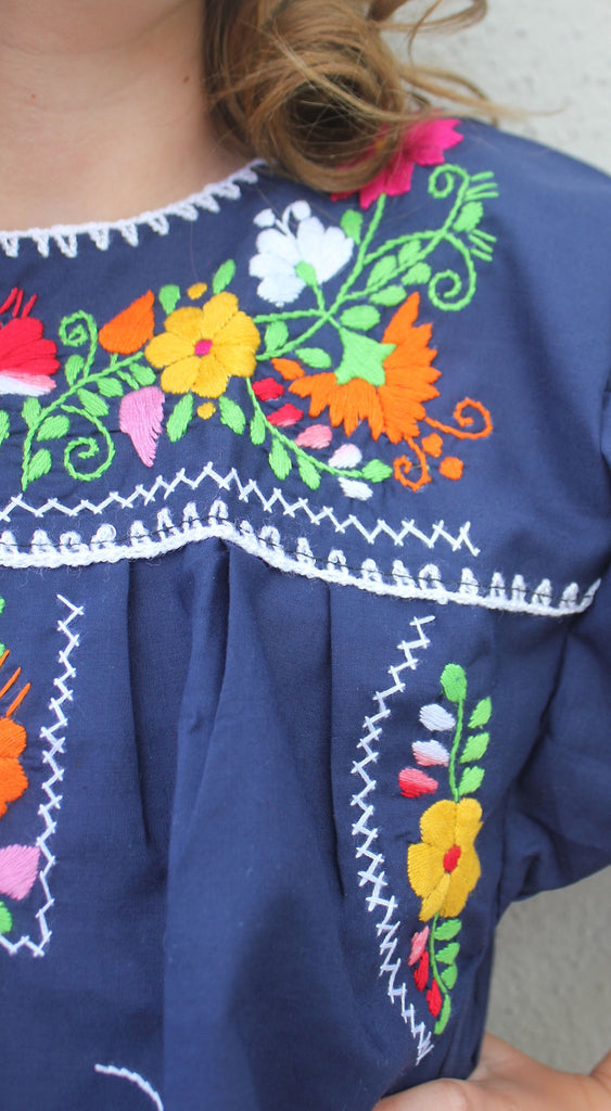 Embroidered Youth Dress: Navy Blue - Del Mex - 3