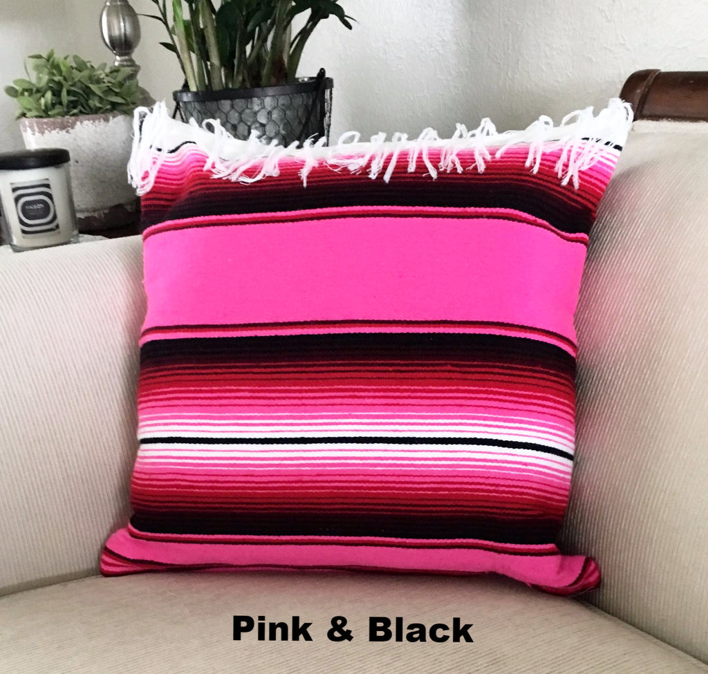 Serape Mexican Blanket Pillow with Fringe - Del Mex - 6