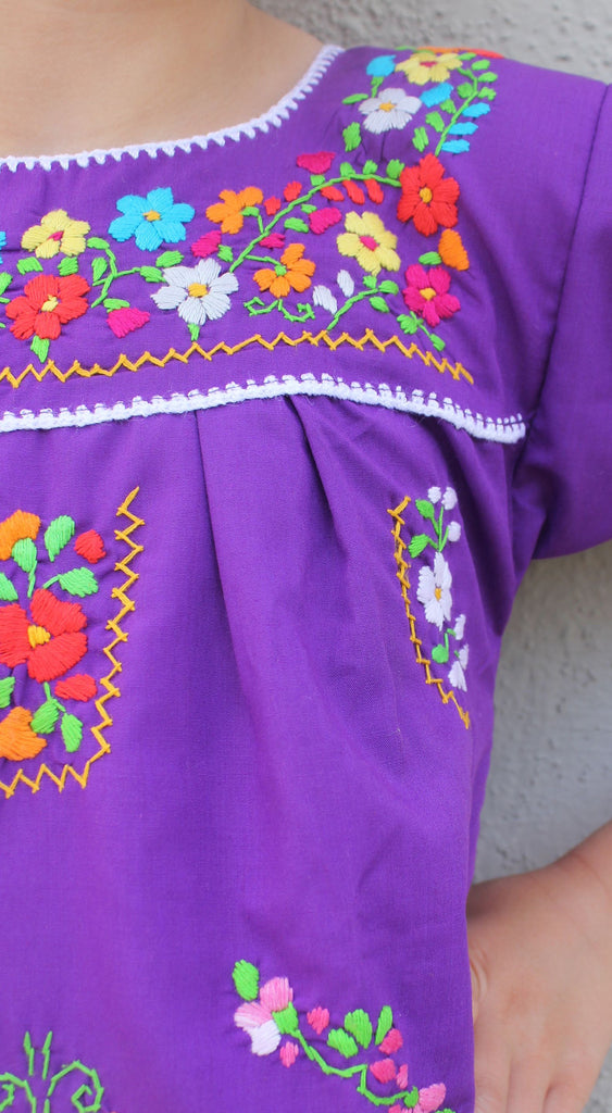 Embroidered Youth Dress: Lime & Purple - Del Mex - 5