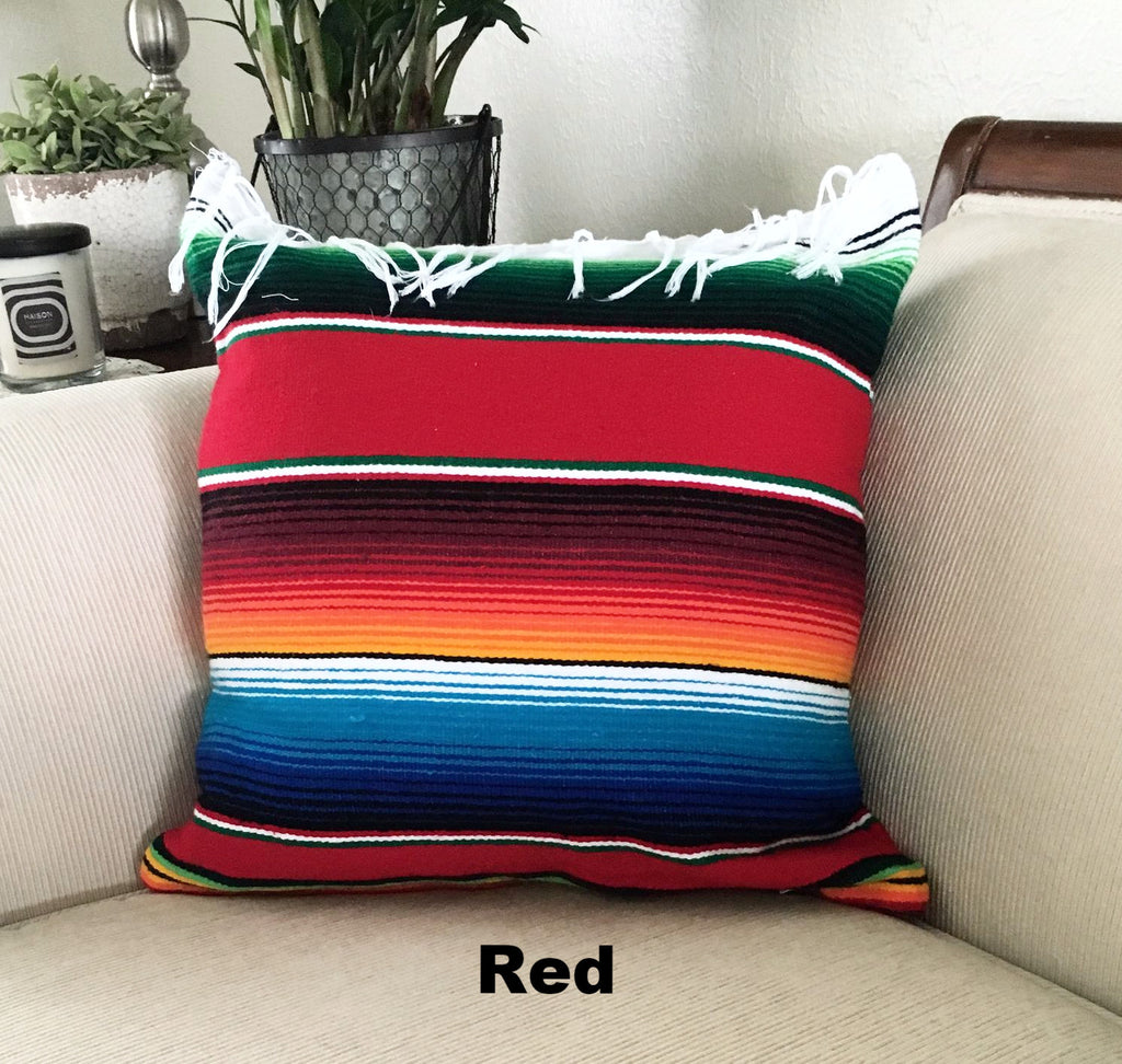 Serape Mexican Blanket Pillow with Fringe - Del Mex - 5