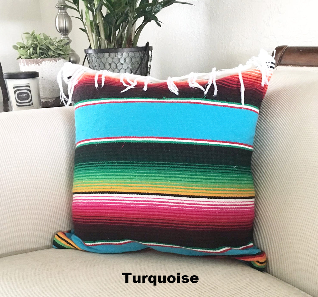 Serape Mexican Blanket Pillow with Fringe - Del Mex - 3