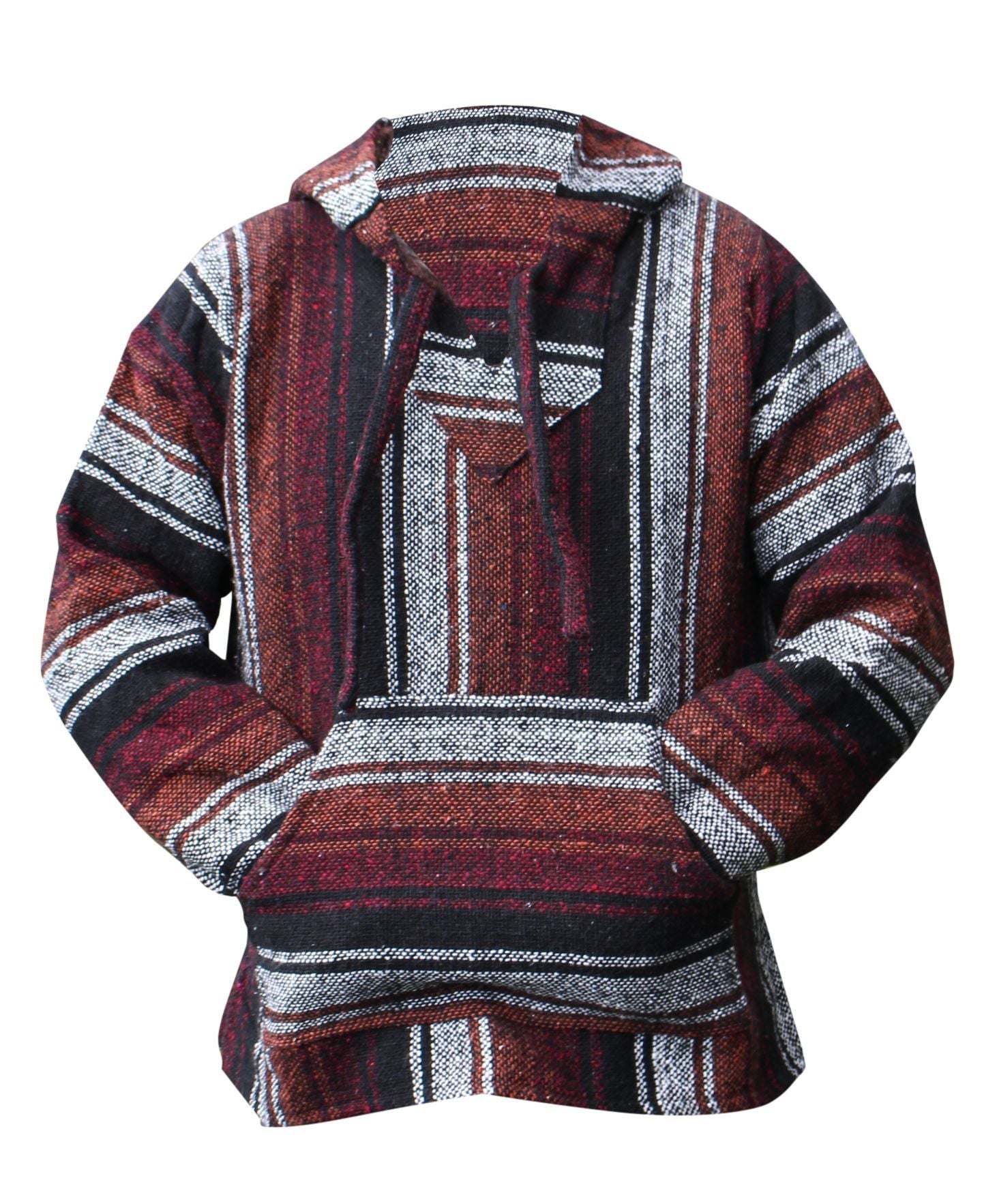 Classic Mexican Baja Hoodie- Burgundy/Rust1