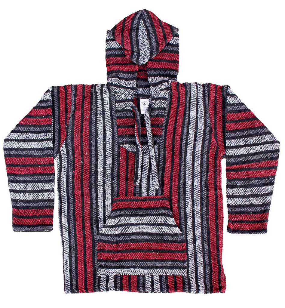 Classic Mexican Baja Hoodie- Red/Gray