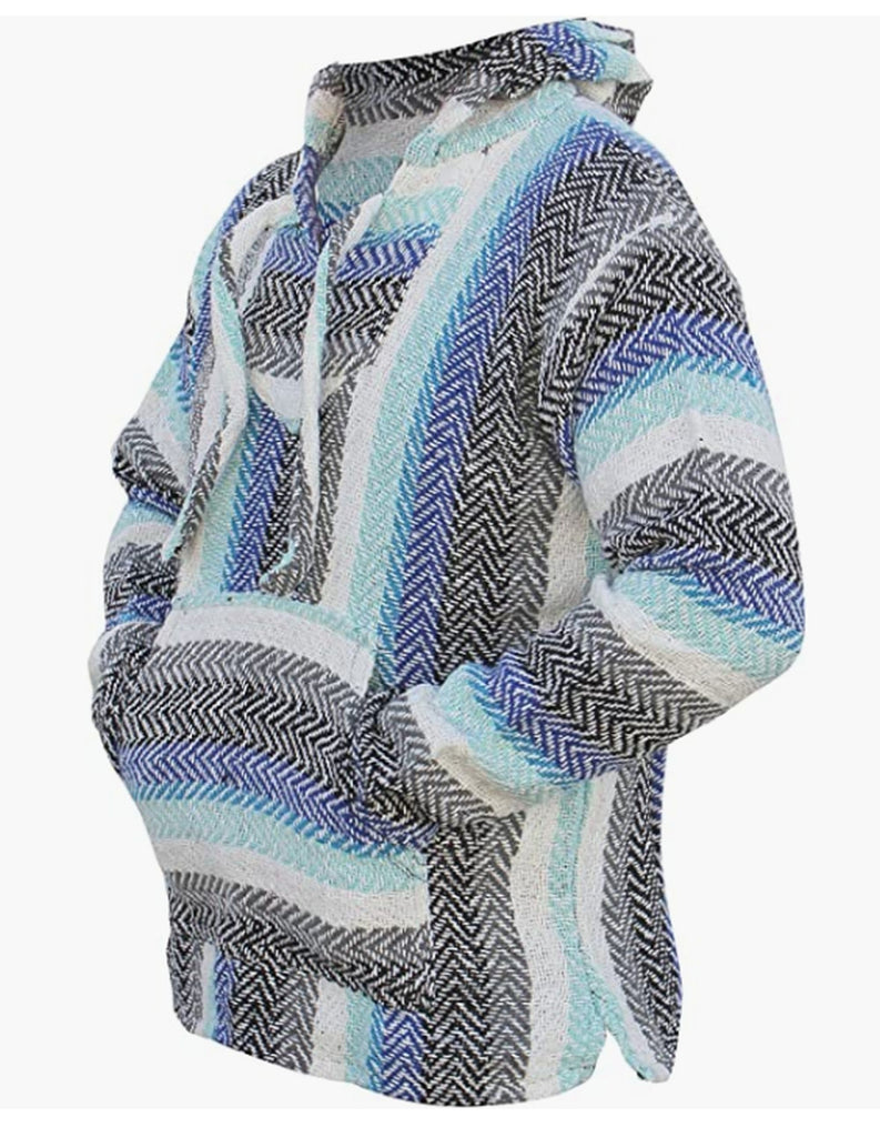 Deluxe Mexican Baja Hoodie- Blue/White/Gray