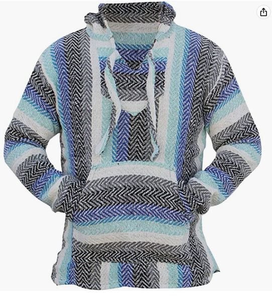 Deluxe Mexican Baja Hoodie- Blue/White/Gray