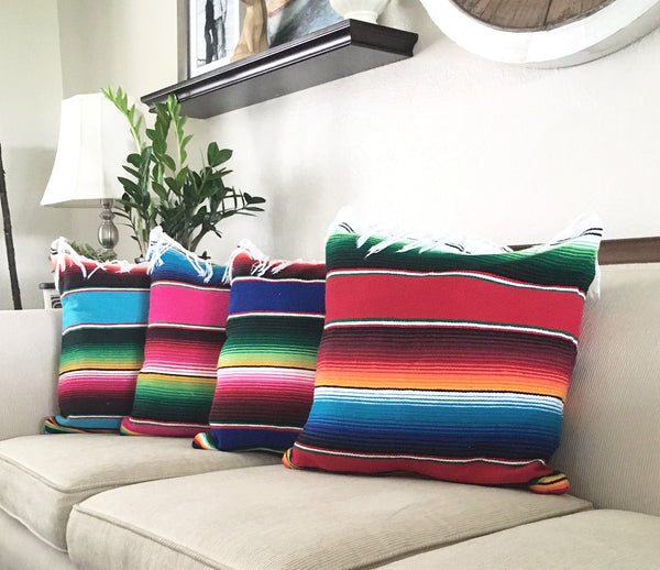 Serape Mexican Blanket Pillow with Fringe - Del Mex - 1