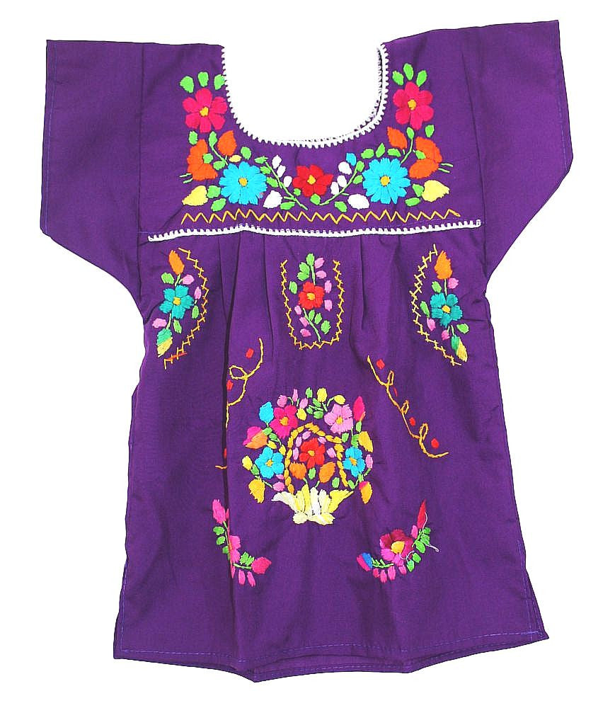 Embroidered Youth Dress: Lime & Purple - Del Mex - 4