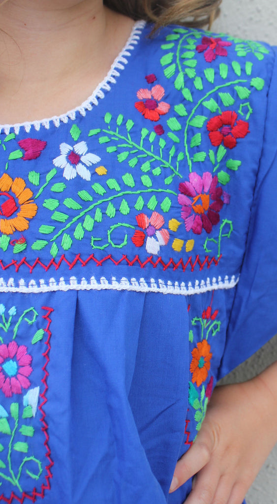 Embroidered Youth Dress: Blue - Del Mex - 3