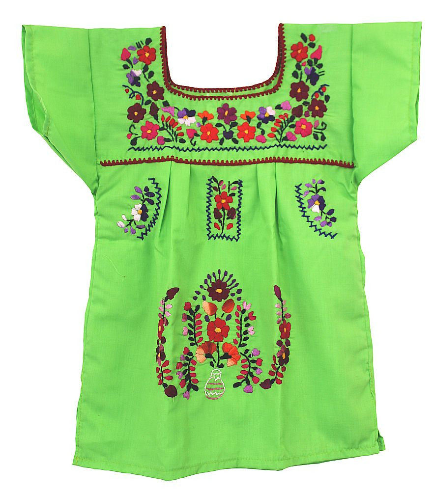 Embroidered Youth Dress: Lime & Purple - Del Mex - 2
