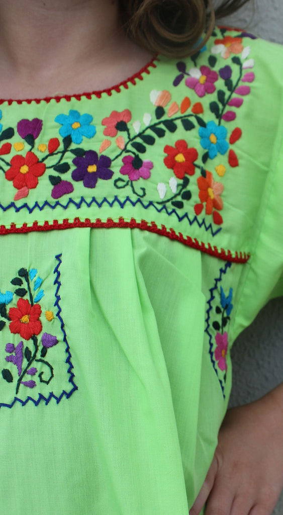 Embroidered Youth Dress: Lime & Purple - Del Mex - 3