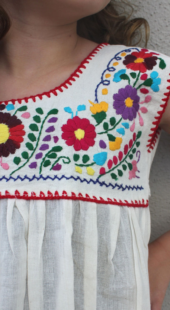 Embroidered Youth Dress: Natural Cotton (Muslin) - Del Mex - 2
