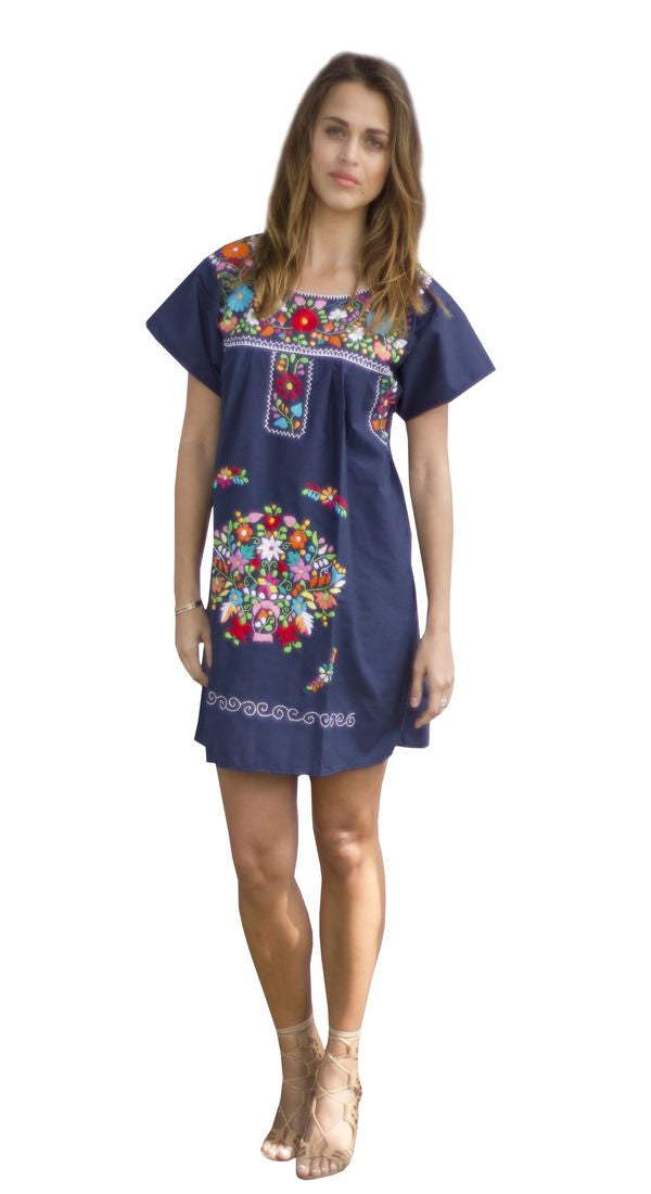 mexican mini dress Mexican Dress Puebla Short with Floral Embroidery | Mini Dress | For women Sizes S-XL