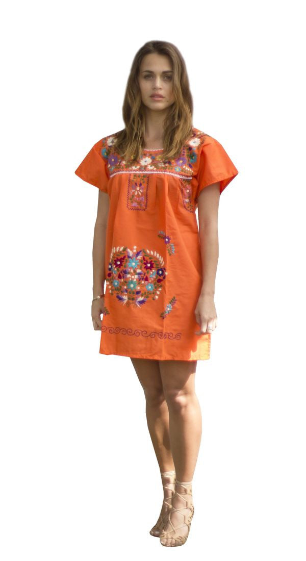 mexican mini dress Mexican Dress Puebla Short Mini Summer Dress | For Women Sizes S-XL | Multi Color Hand Embroidery Hot Pink (Size: Small)