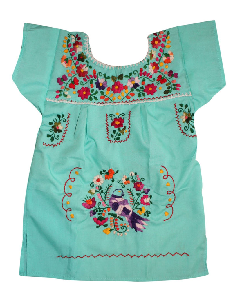 Embroidered Youth Dress: Mint