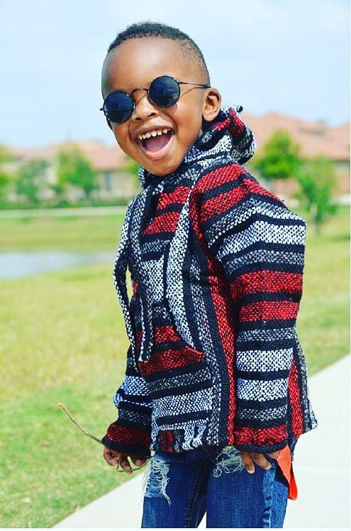 Kids Baja Hoodie- Red Grey