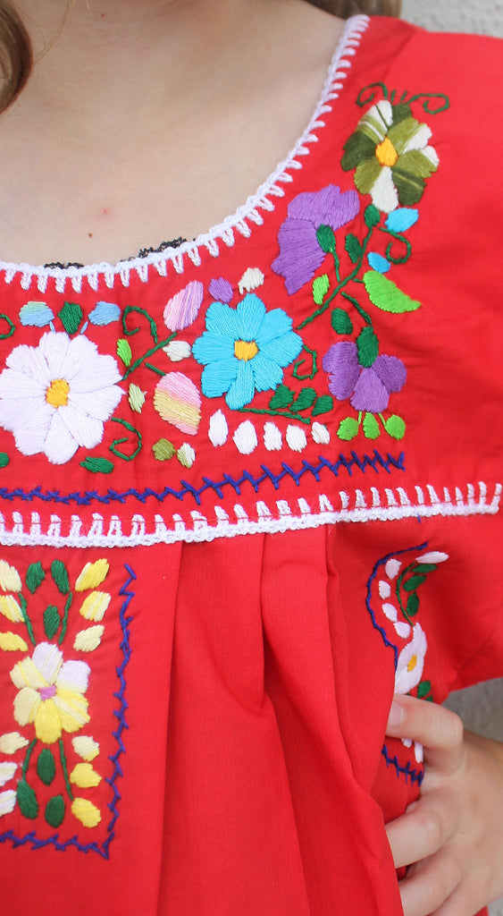 Embroidered Youth Dress: Red - Del Mex - 3
