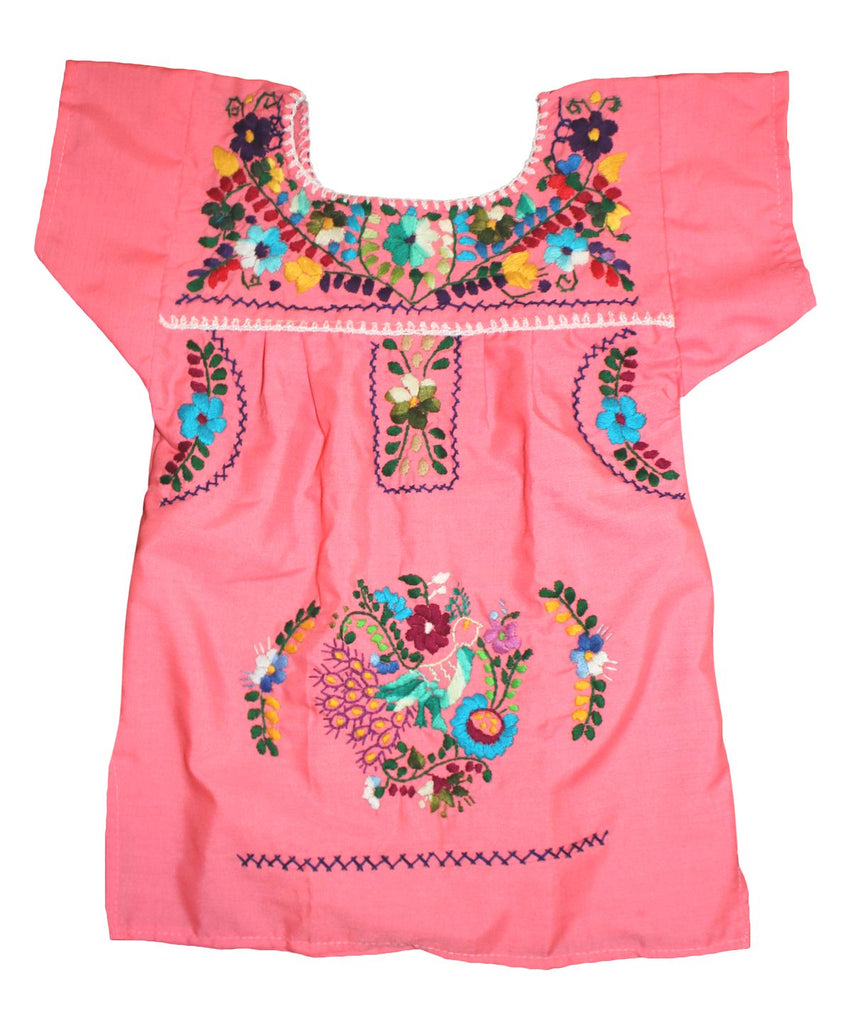 Embroidered Youth Dress: Salmon