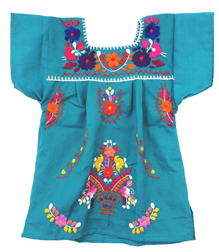 Embroidered Youth Dress: Teal - Del Mex - 2