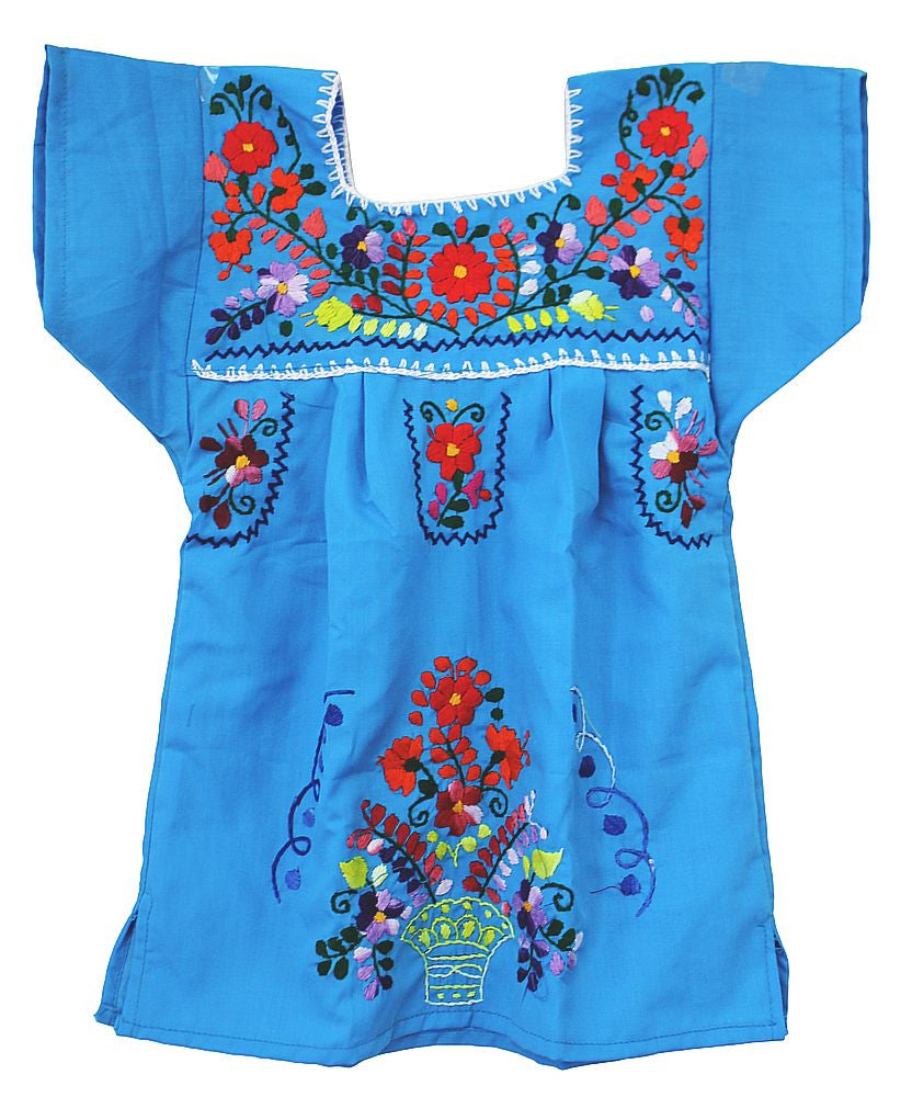 Embroidered Youth Dress: Turquoise - Del Mex - 2