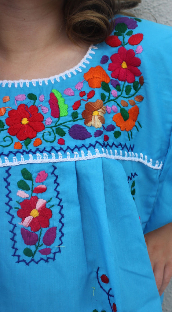 Embroidered Youth Dress: Turquoise - Del Mex - 3