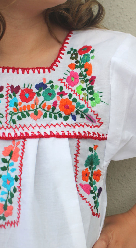 Embroidered Youth Dress: White - Del Mex - 3