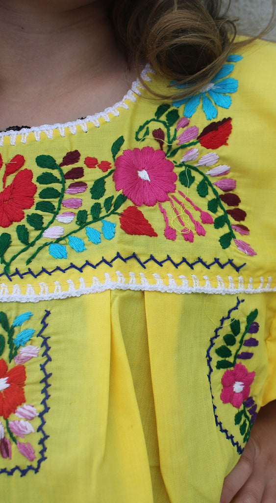 Embroidered Youth Dress: Yellow - Del Mex - 3