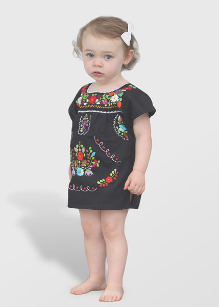 Embroidered Youth Dress: Black - Del Mex - 1
