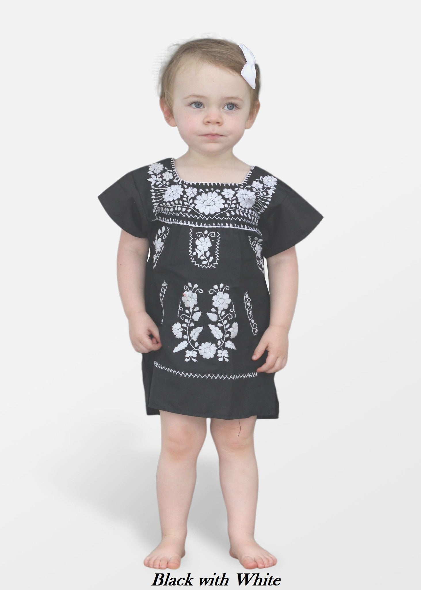 Embroidered Youth Dress: Solid White Embroidery 0 / Blue w/ White Embroidered Youth Dress: Solid White Embroidery 0 / Blue w/ White