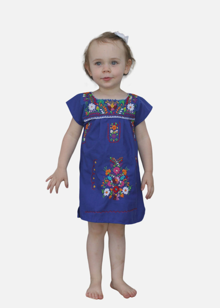 Embroidered Youth Dress: Blue - Del Mex - 1