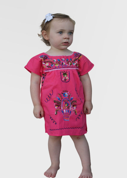 Embroidered Youth Dress: Pink - Del Mex - 1