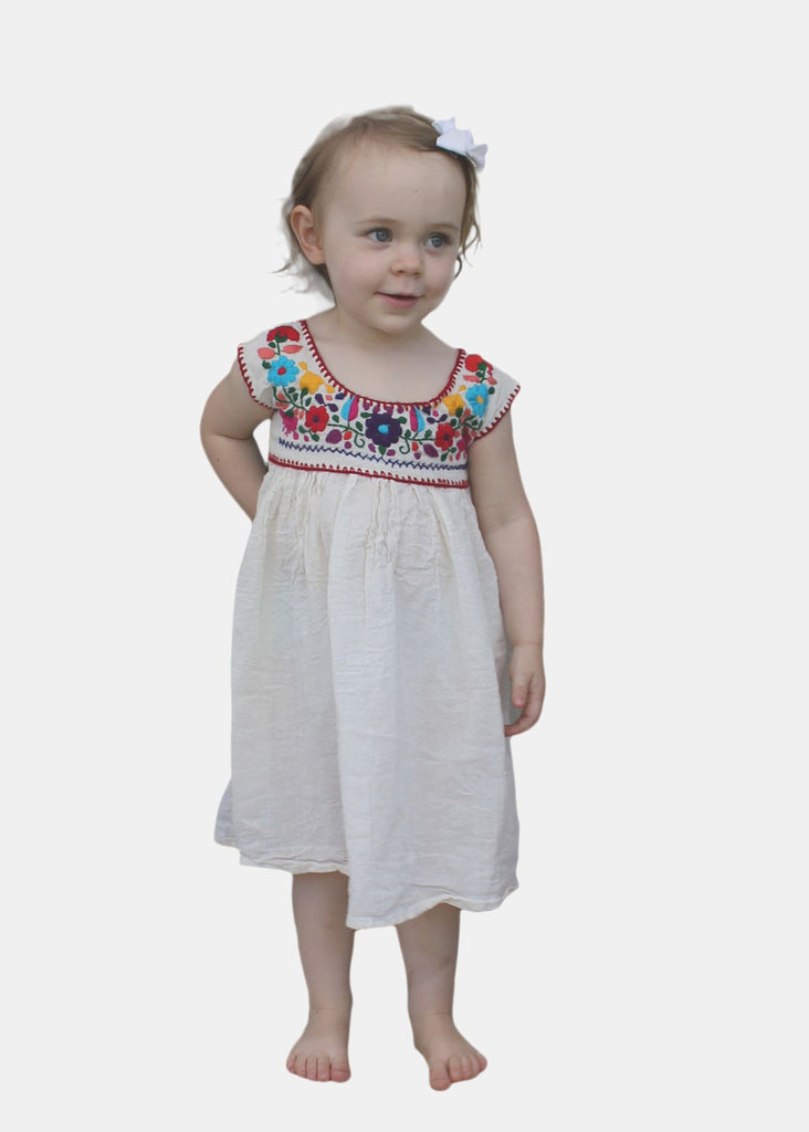 Embroidered Youth Dress: Natural Cotton (Muslin) - Del Mex - 1