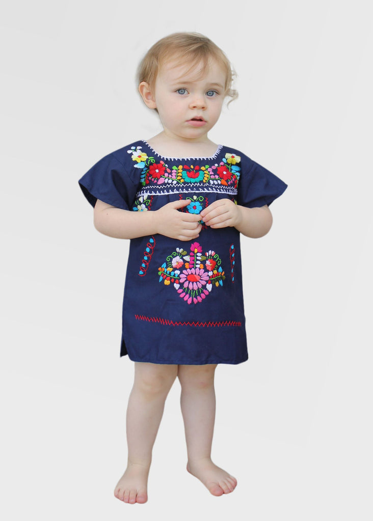 Embroidered Youth Dress: Navy Blue - Del Mex - 1