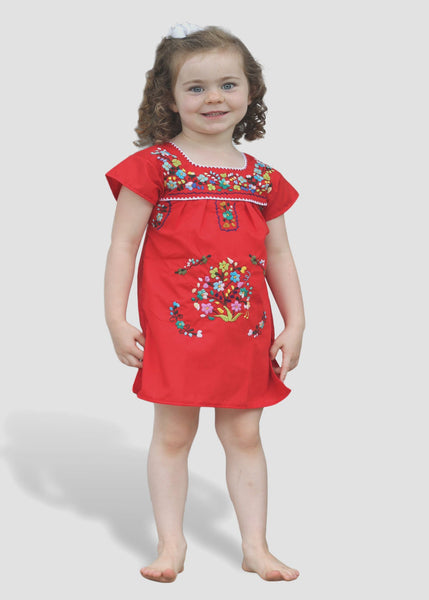 Embroidered Youth Dress: Red - Del Mex - 1