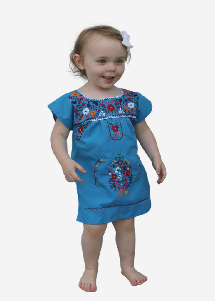 Embroidered Youth Dress: Turquoise - Del Mex - 1