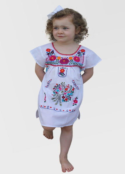 Embroidered Youth Dress: White - Del Mex - 1