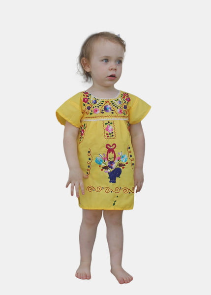 Embroidered Youth Dress: Yellow - Del Mex - 1